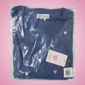PJ Salvage Pajama Long Sleeve Shirt Waffle Hearts Large Blue Horizon 🩷🤍💚